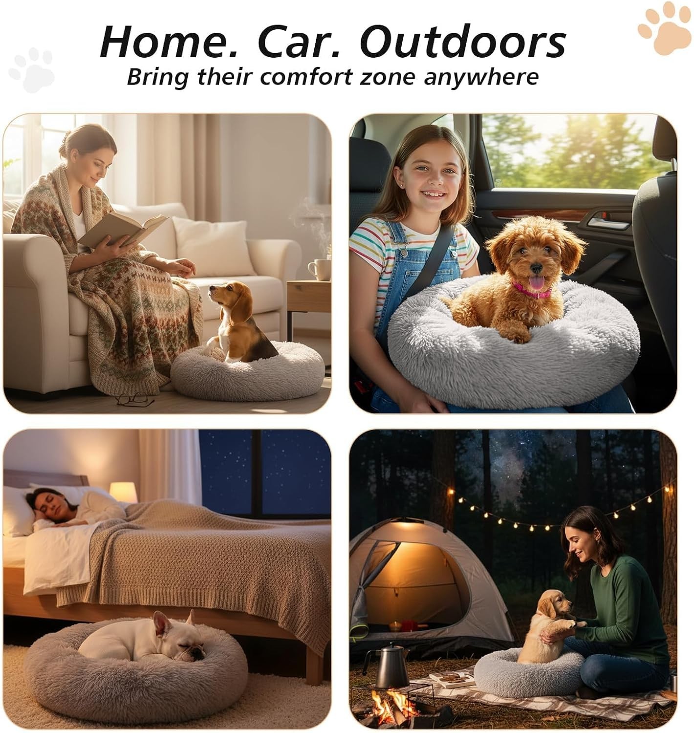 JOLLYVOGUE Calming Dog Bed Medium Size Dog, Anti-Anxiety Donut Medium Dog Bed, 3