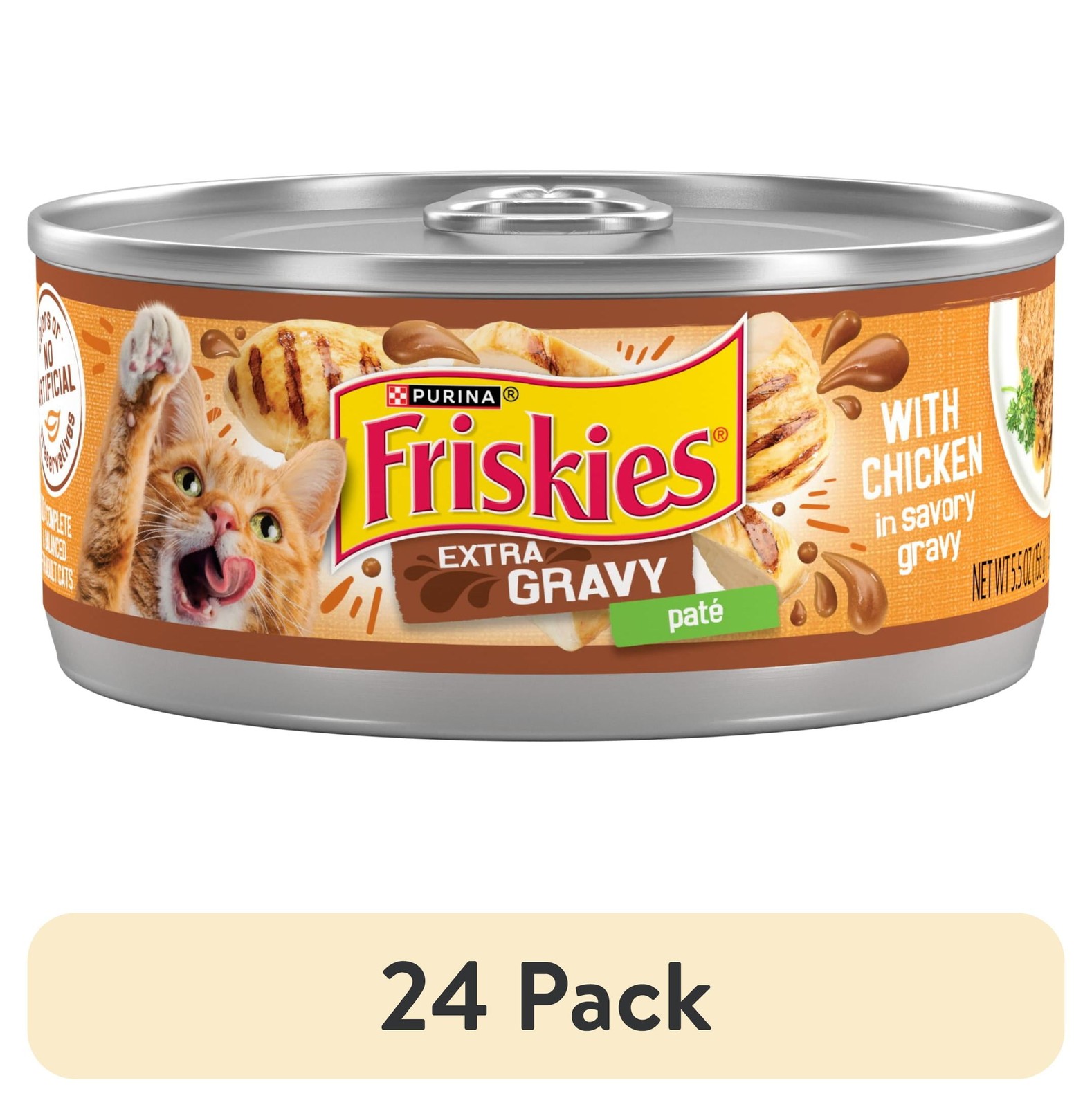 (24 pack) Pate, Extra Gravy with Chicken, Wet Cat Food, 5.5 oz Can
