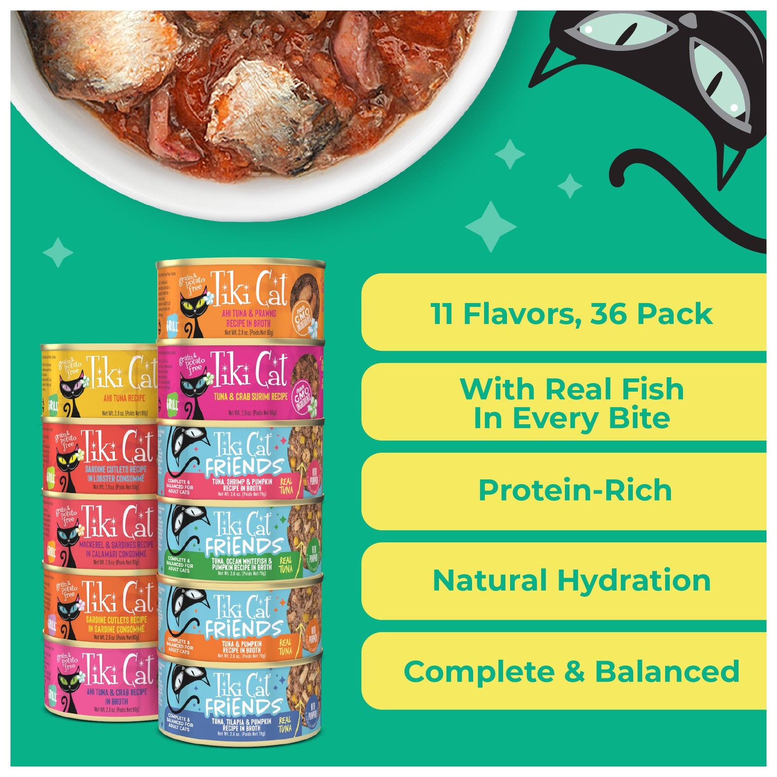 Tiki Pets Tiki Cat Wet Cat Food Mega Pack Seafood Selects 2.8 Oz Can 36 Count