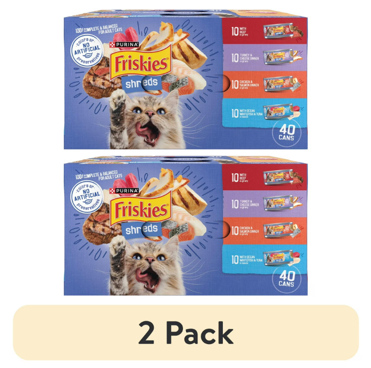 2 Pack x 40 Cans Purina Friskies Shreds Gravy Wet Cat Food Variety Pack