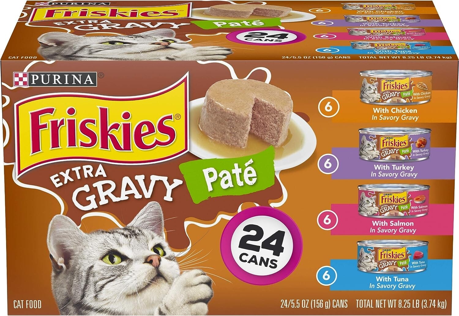 Purina Friskies extra pate Gravy Wet Cat Food Variety Pack, (24) 5.5 oz.