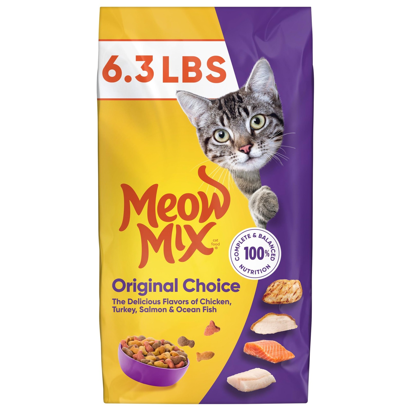 Meow Mix Original Choice Dry Cat Food, 6.3 Pound (Pack of 1), Brown