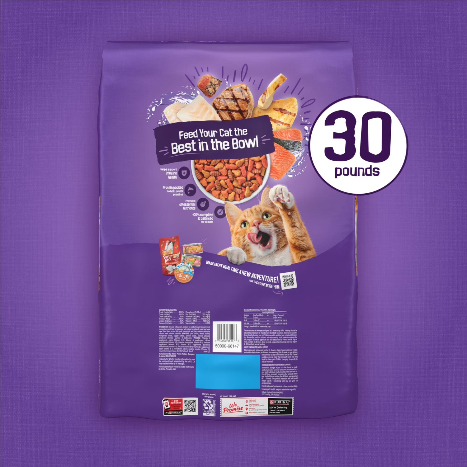 Purina Friskies Surfin and Turfin Dry Cat Food Chicken Seafood Beef 30 lb Bag