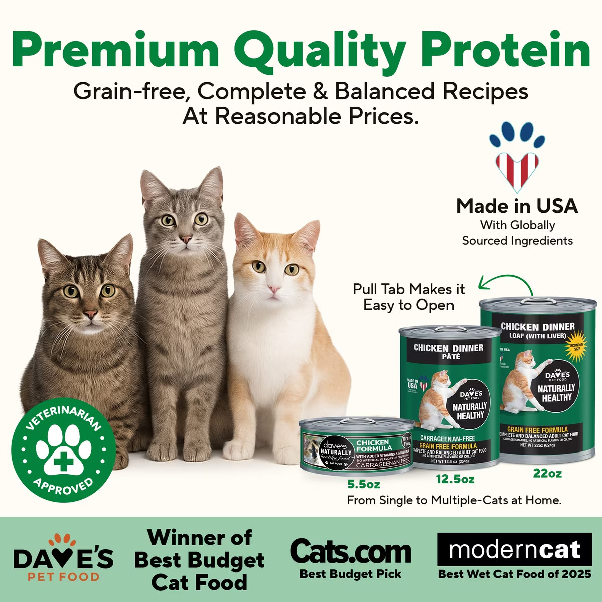 Dave’s Pet Food Grain Free Wet Cat Food Chicken Formula, 5.5-oz can, case of 24
