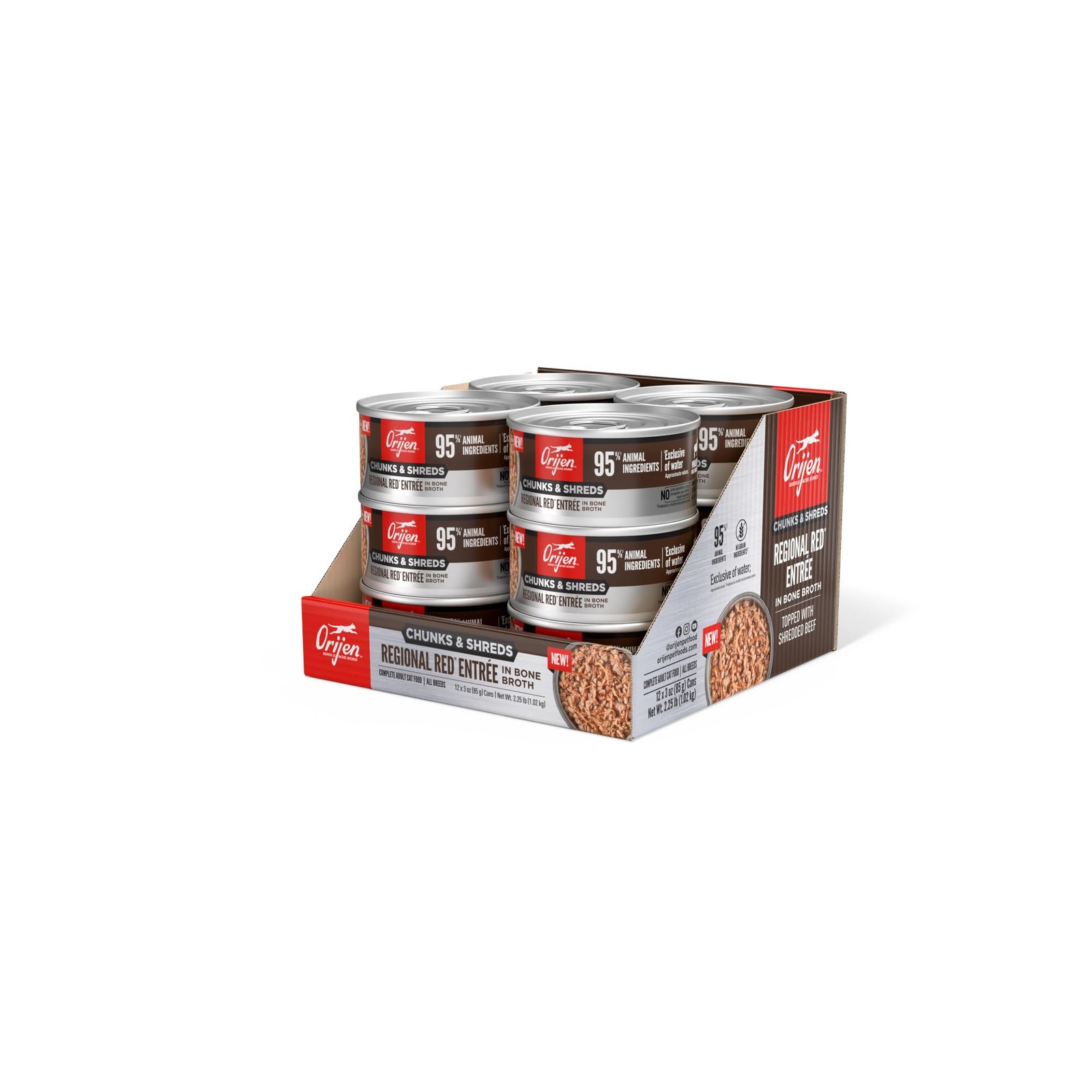 ORIJEN Chunks & Shreds Wet Cat Food Regional Red Entrée 3 Ounce (Pack of 12)