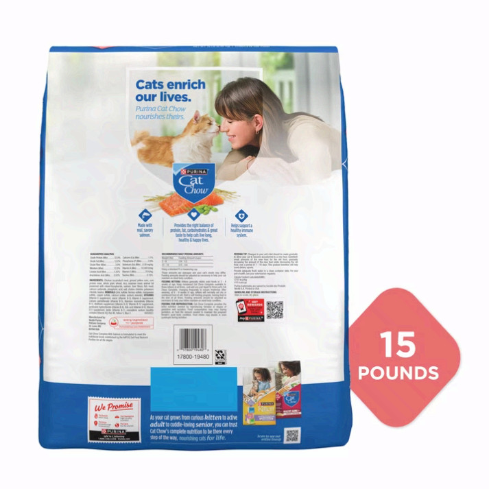 3 Bag Cat Chow Complete High Protein Dry Cat Food with Real Salmon, 15 lb Bag
