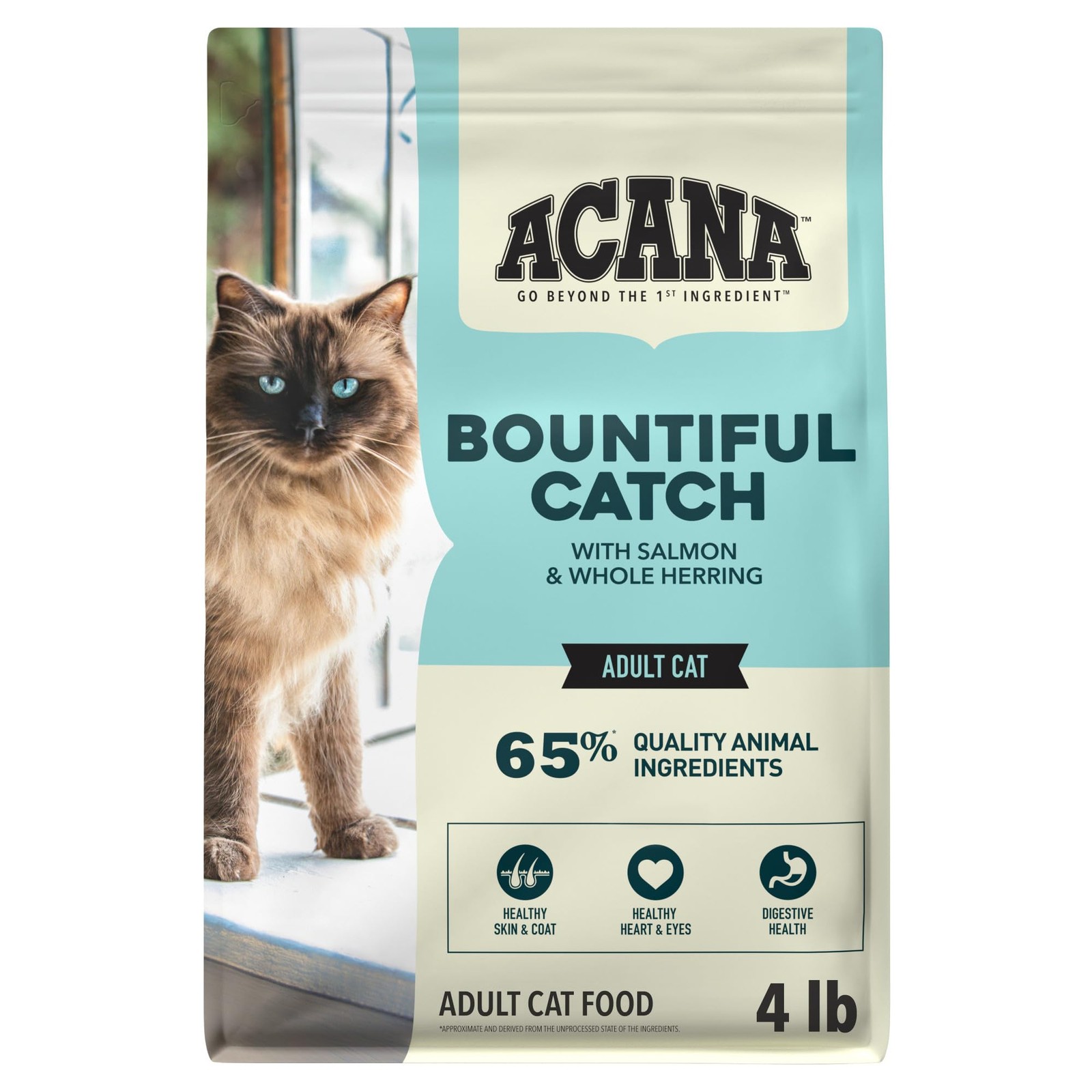 ACANA Dry Cat Food Bountiful Catch Salmon Catfish 4 Pound (Pack of 1), Teal
