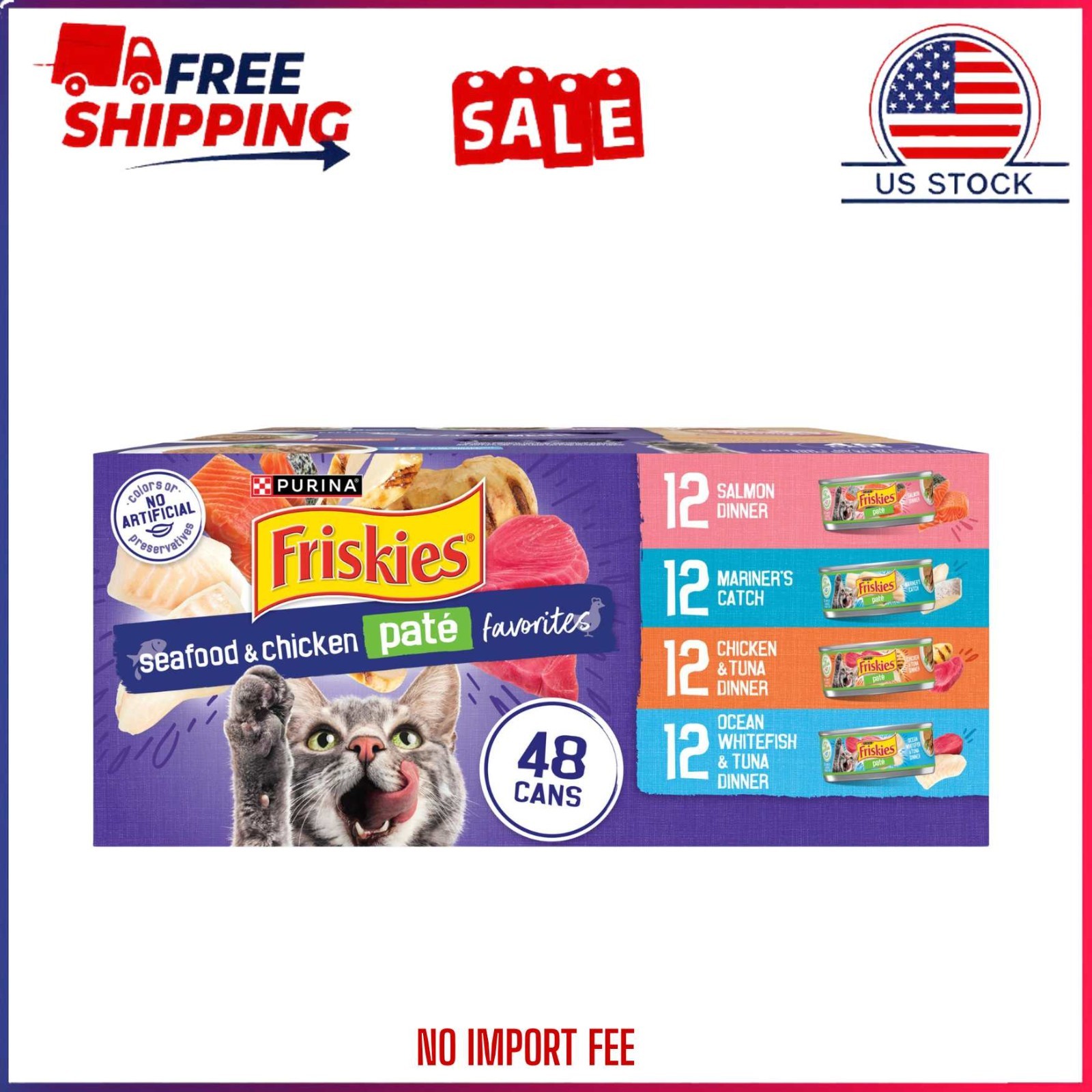 SALE ~ Purina Friskies Pate Seafood & Chicken Variety Pack Wet Cat Food 5.5 Oz