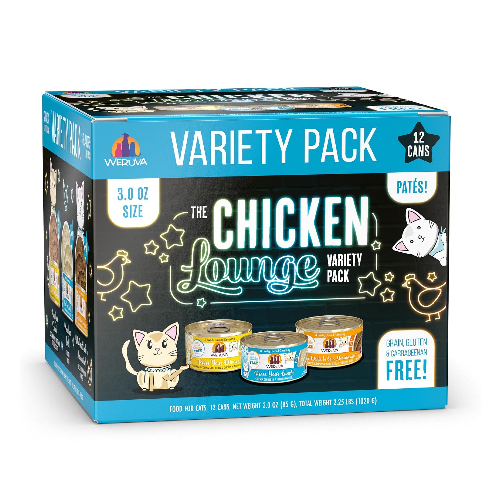 12 PCS Wet Cat Food Chicken Lounge Pat Variety Pack 3oz Canned Meals Meal