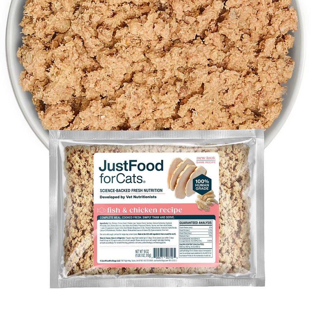 JustFoodForCats Fish & Chicken Recipe Frozen Cooked Cat Food
