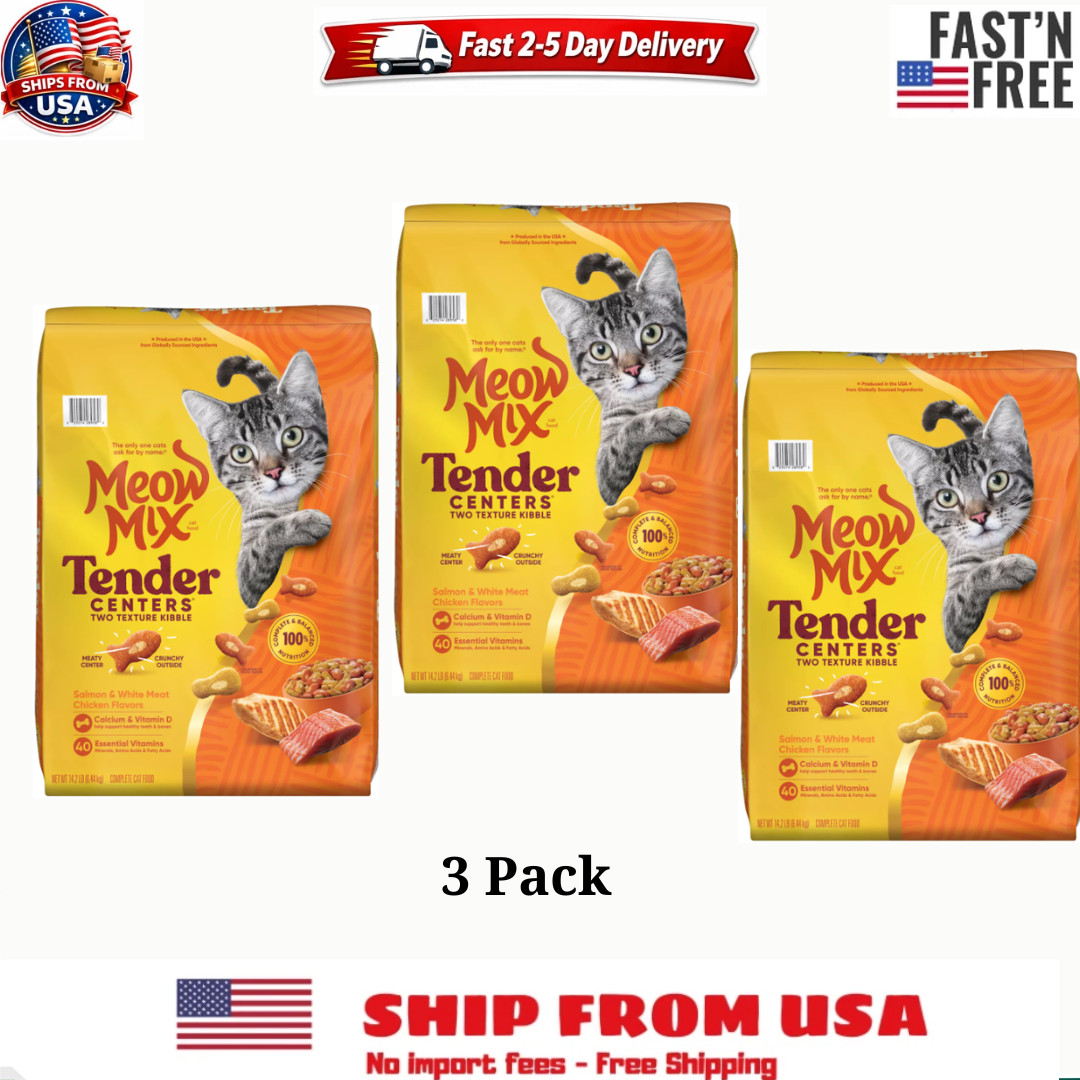 3 Pack Meow Mix Tender Centers Salmon & Chicken Dry Cat Food, 14.2-lb bag