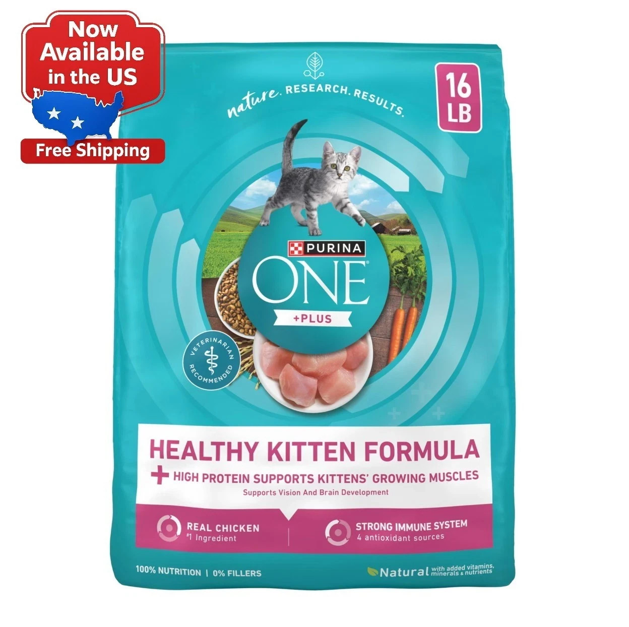 Purina ONE Plus, Healthy Kitten Formula, Dry Kitten Food, Chicken, 16 lb Bag