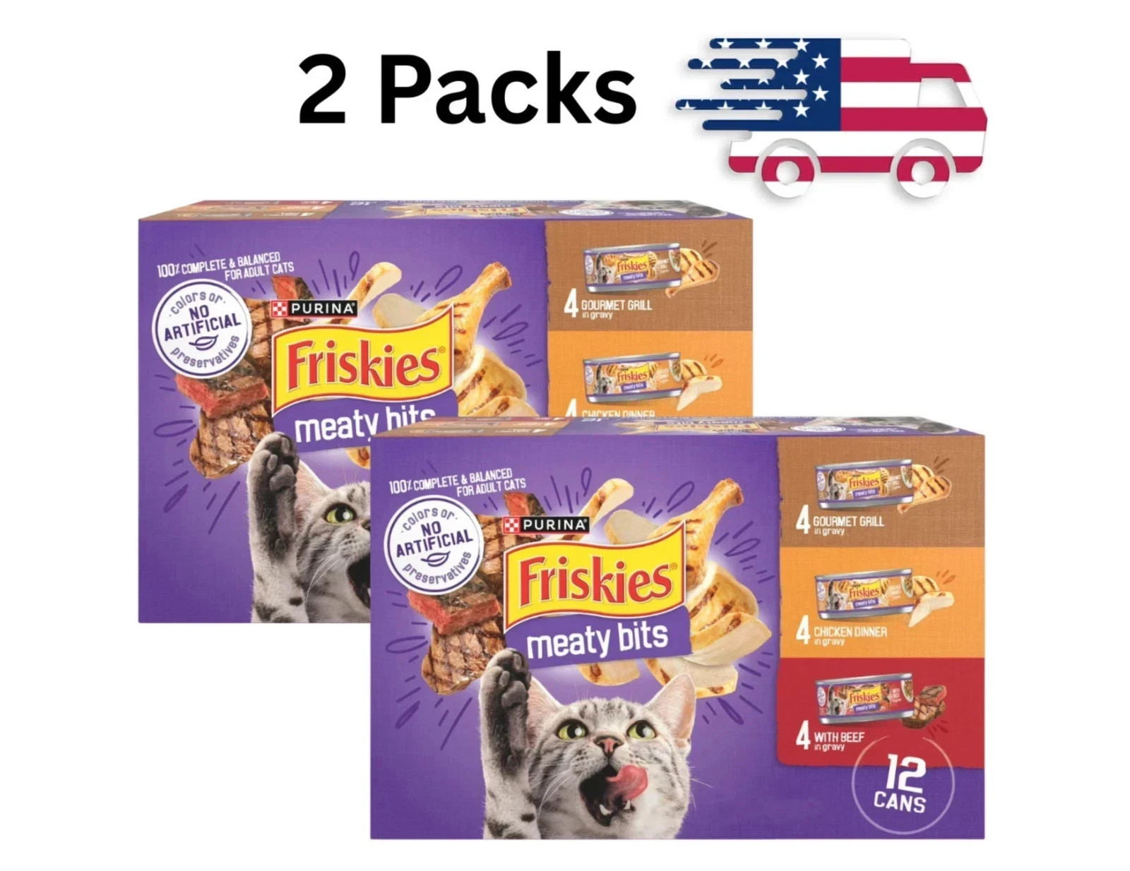 2 Packs – Friskies Gravy Variety Pack, Meaty Bits,Wet Cat Food 5.5 oz. 12 Cans