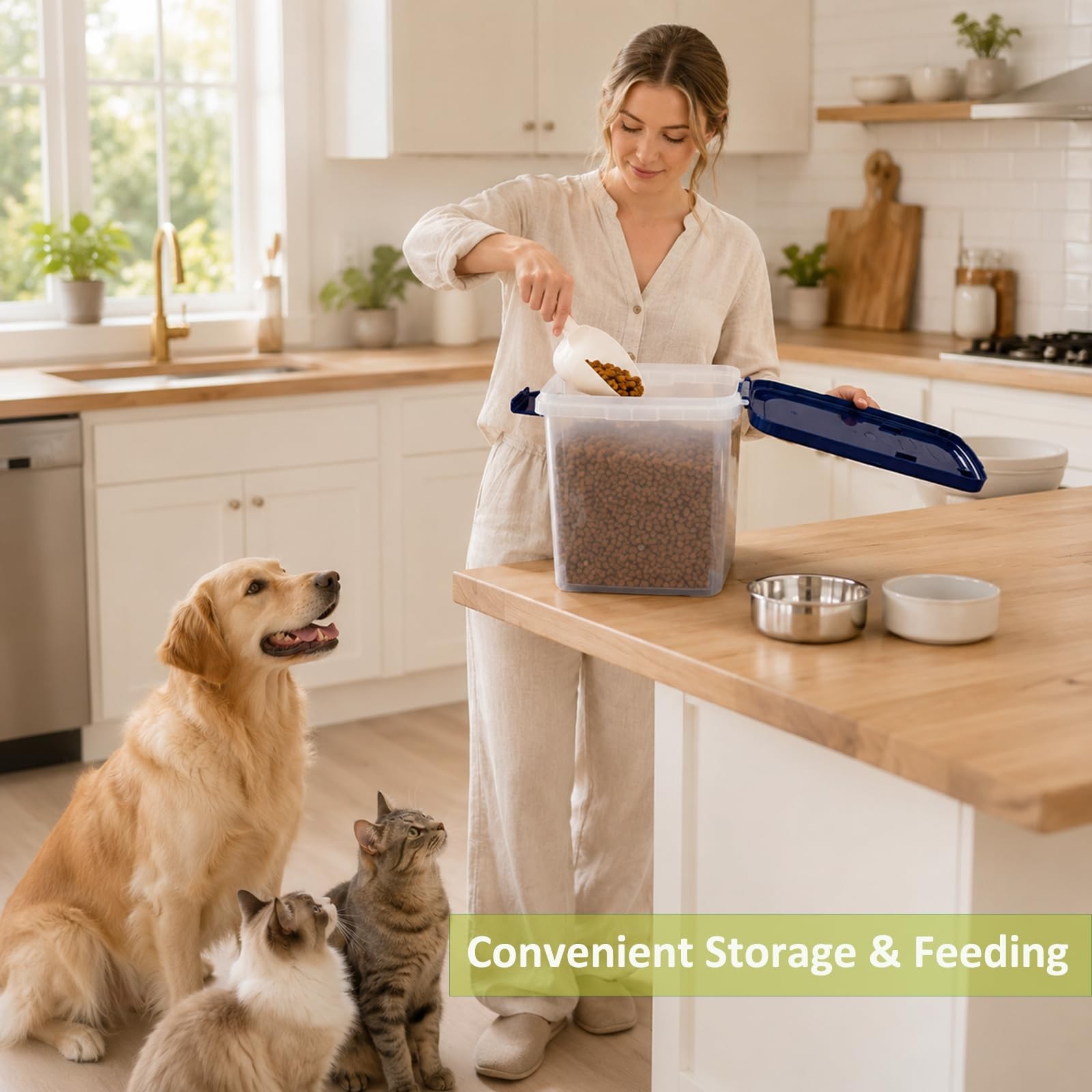5-10 Lbs Airtight Cat Dog Food Storage Container, Lbs/8 QT, Dark Blue
