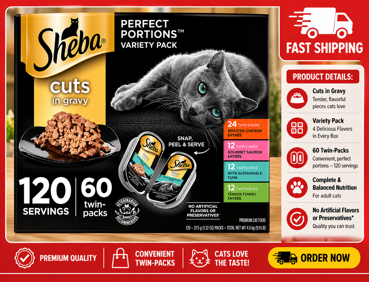 Sheba Perfect Portions Wet Cat Food Trays Variety Pack, 60 ct., 1.32 oz.
