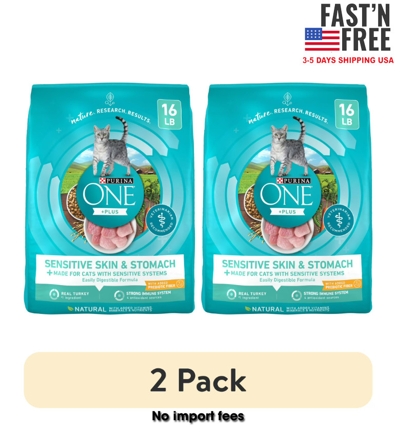 (2 pack) Purina ONE Plus, Sensitive Skin & Stomach, Turkey, 16 lb Bag