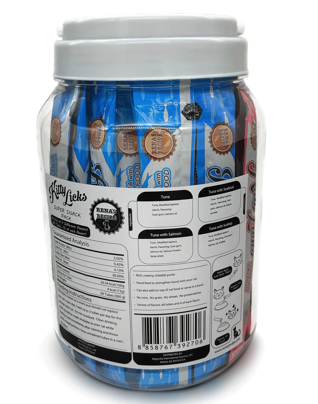 Kitty Licks Lickable Cat Treats, Tuna Variety Pack, 60 Tubes