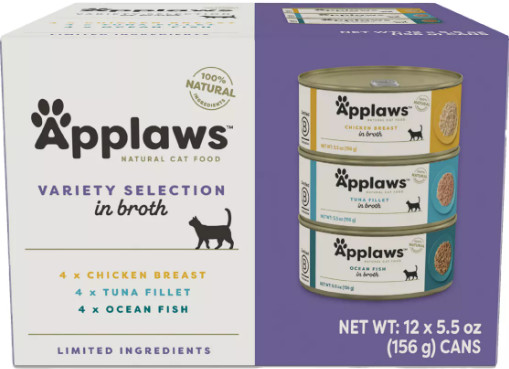 4 Packs Applaws Adult Cat Food in Broth – With Grain, 5.5 oz Variety Pack