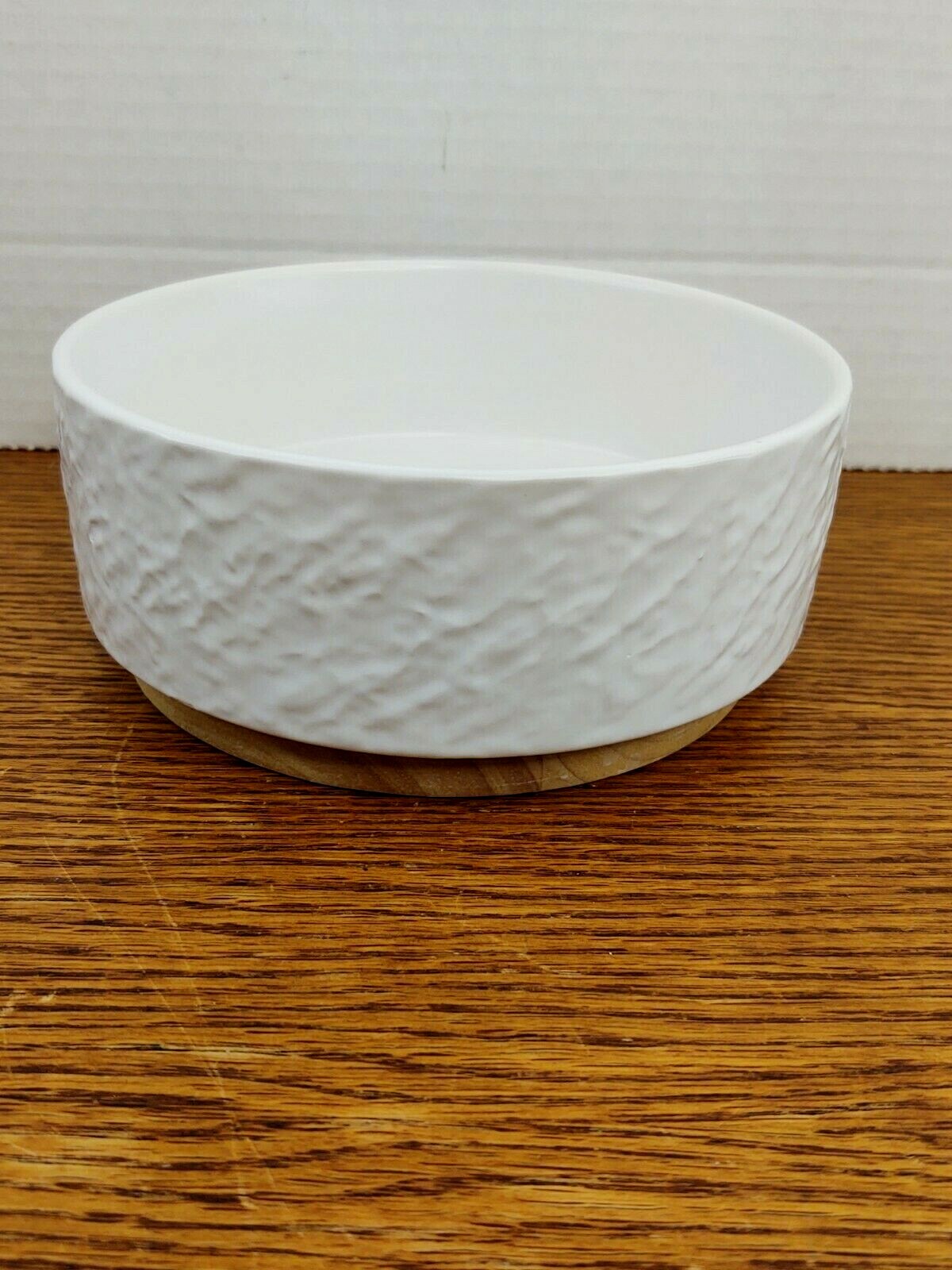 White Texture wood Bottom Bowl 6″ x 2.5″ Pet Dog Cat Food Water Bowl New