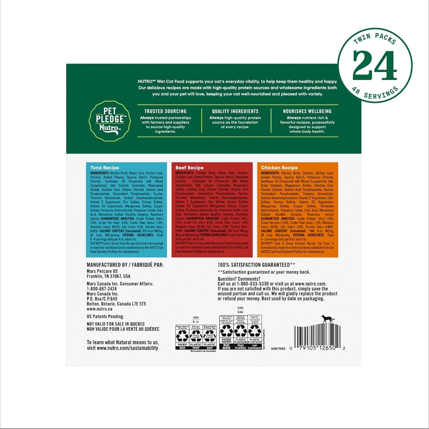 Nutro Perfect Portions Wet Cat Food Variety Pack: Beef, Tuna, Chicken 24 Count