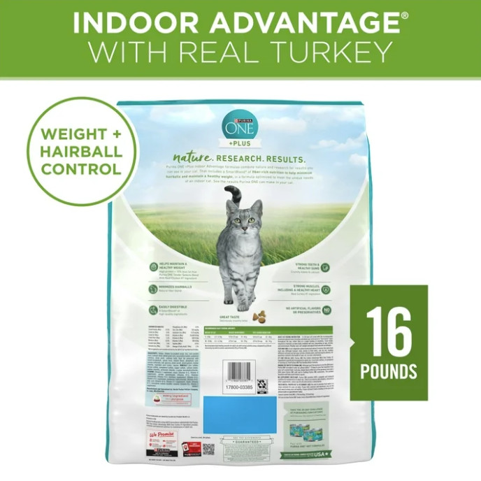 Purina ONE Plus, Indoor Advantage, Dry Cat Food, Turkey, 16 lb Bag