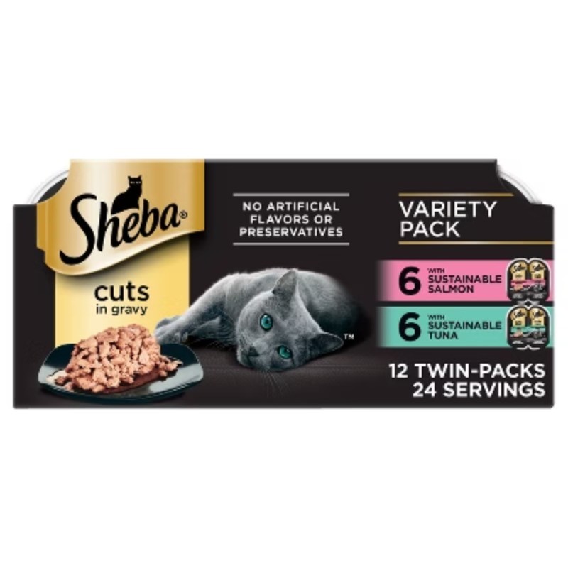 2.6oz 12ct Cuts in Gravy Wet Cat Food Variety Pack – Salmon Seafood Tuna Flavor