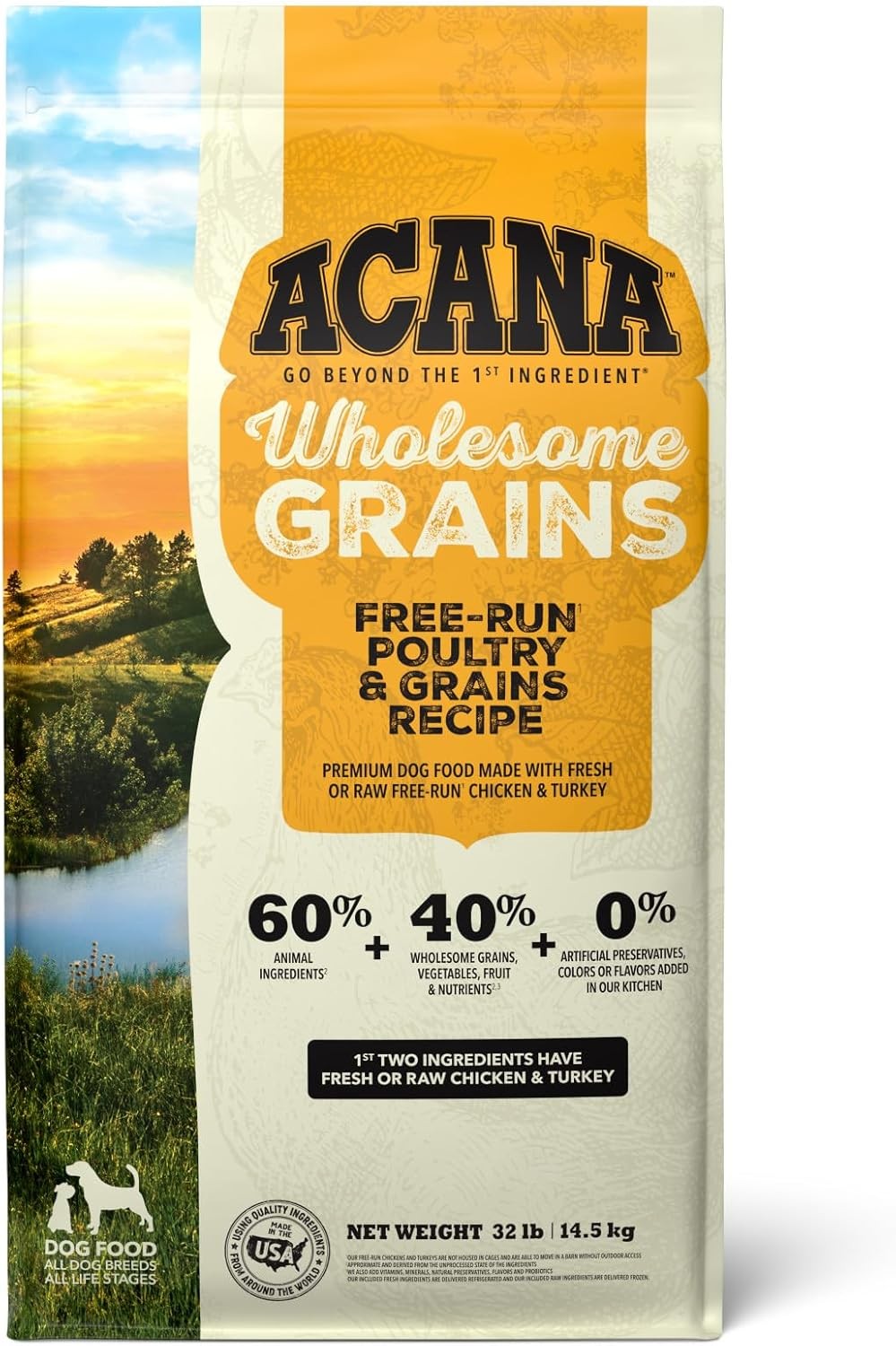 ACANA Wholesome Grains Dry Dog Food Free-Run Poultry & Grains Recipe 32lb Bag