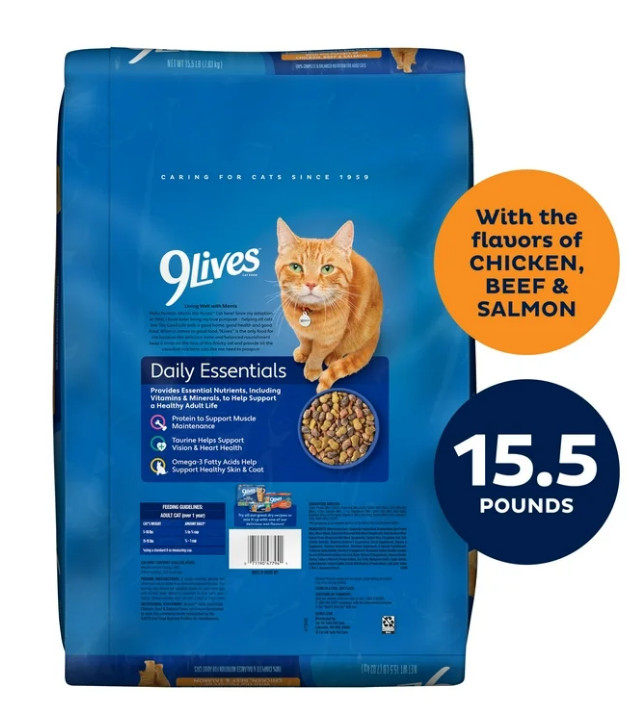 3 Bag 9Lives Daily Essentials Dry Cat Food w Chicken, Beef&Salmon,15.5 lb Bag