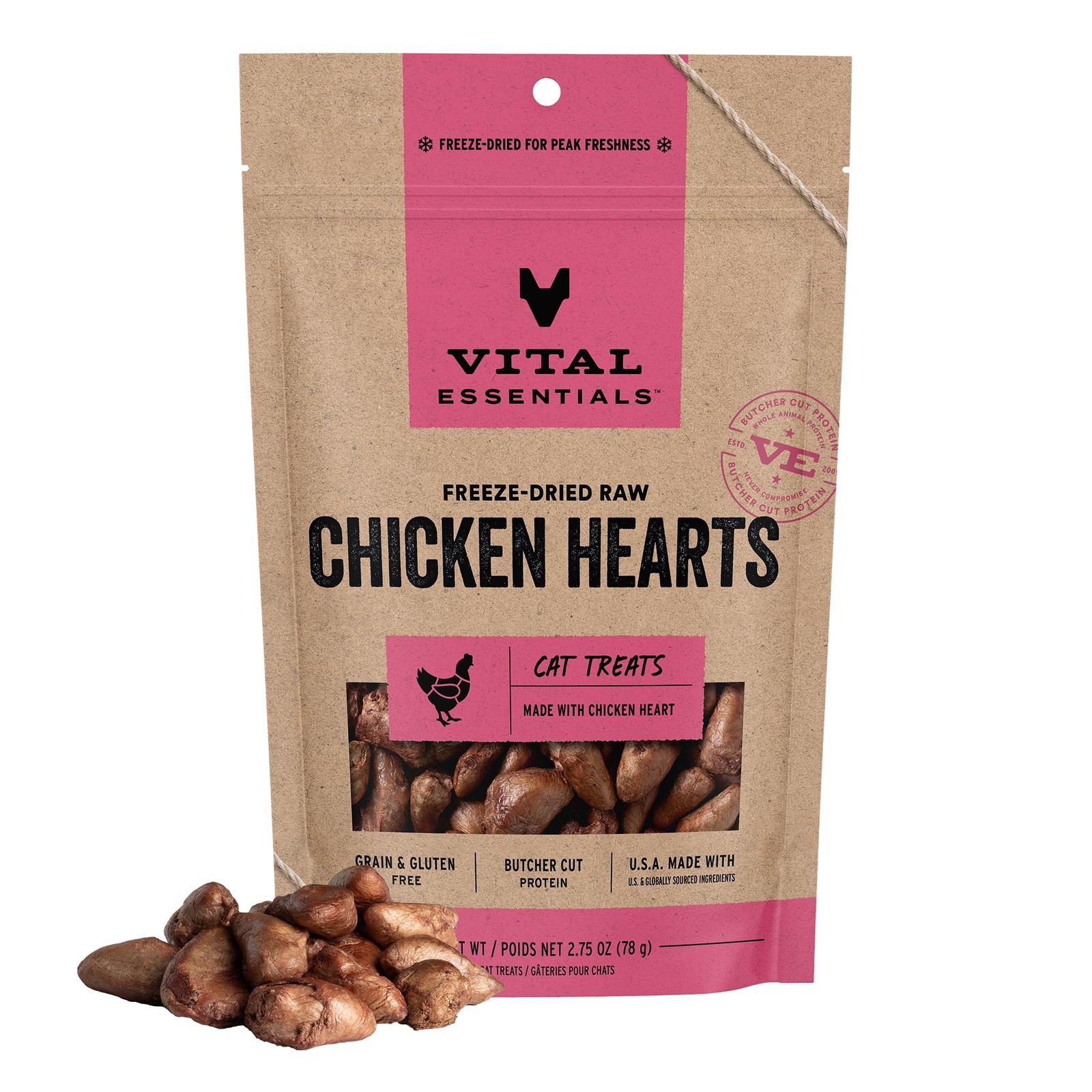 Vital Essentials Freeze Dried Raw Chicken Hearts Cat 2.75 Ounce (Pack of 1)