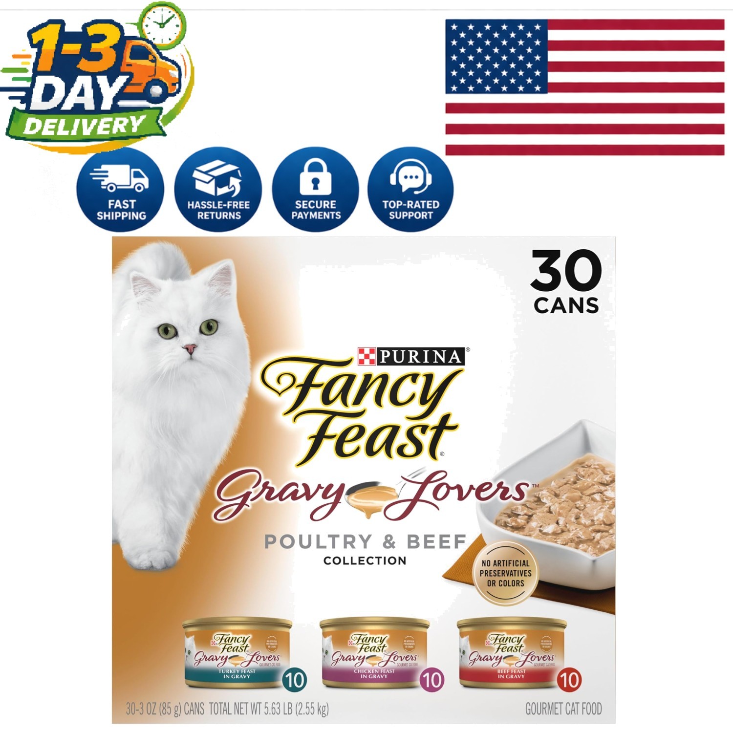 Purina Gravy Lovers Gourmet Cat Food Variety Pack – 30 Cans of Savory Goodness