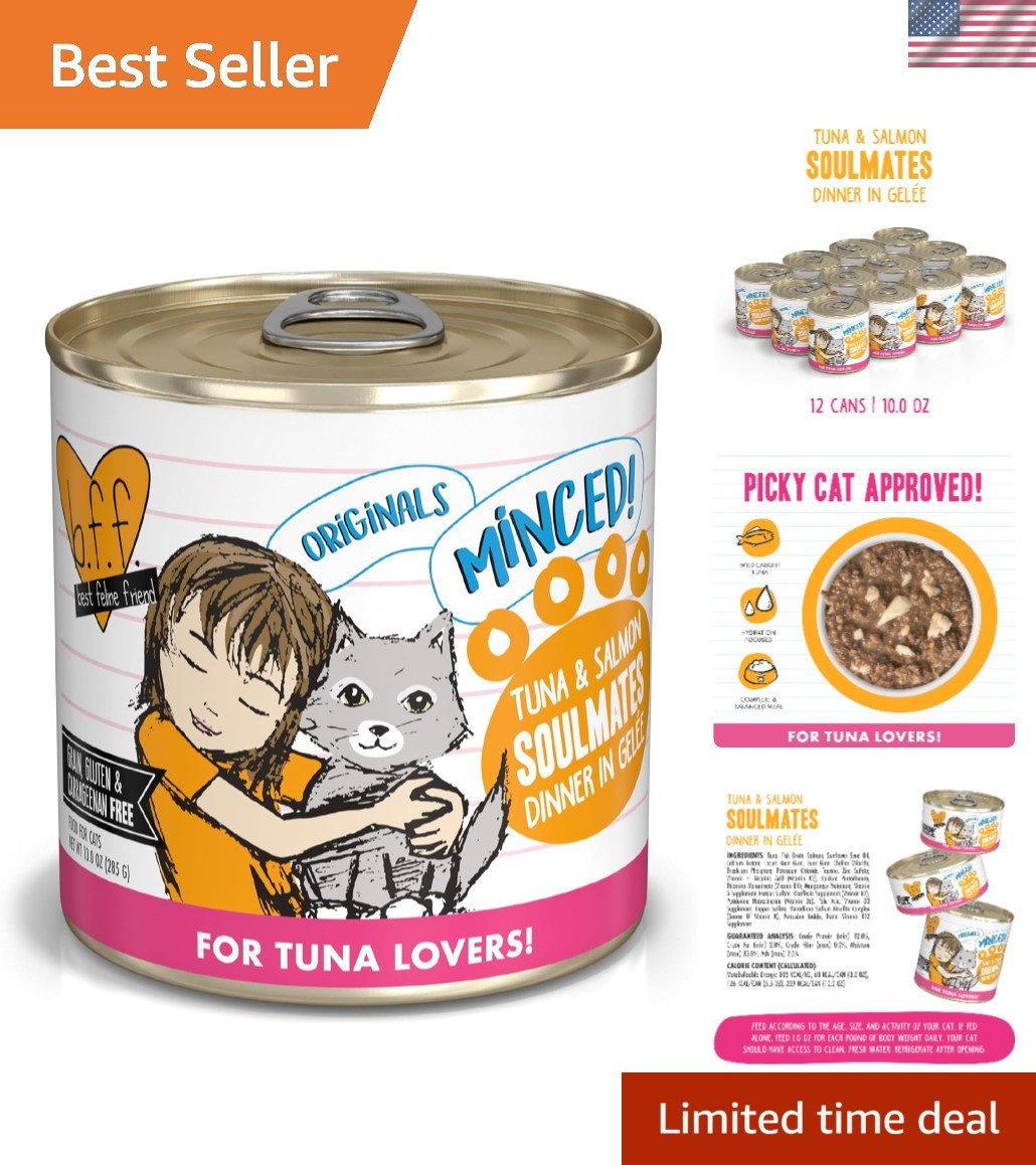 Delicious BFF Minced Tuna & Salmon in Gelee – Wet Cat Food, Pack of 12