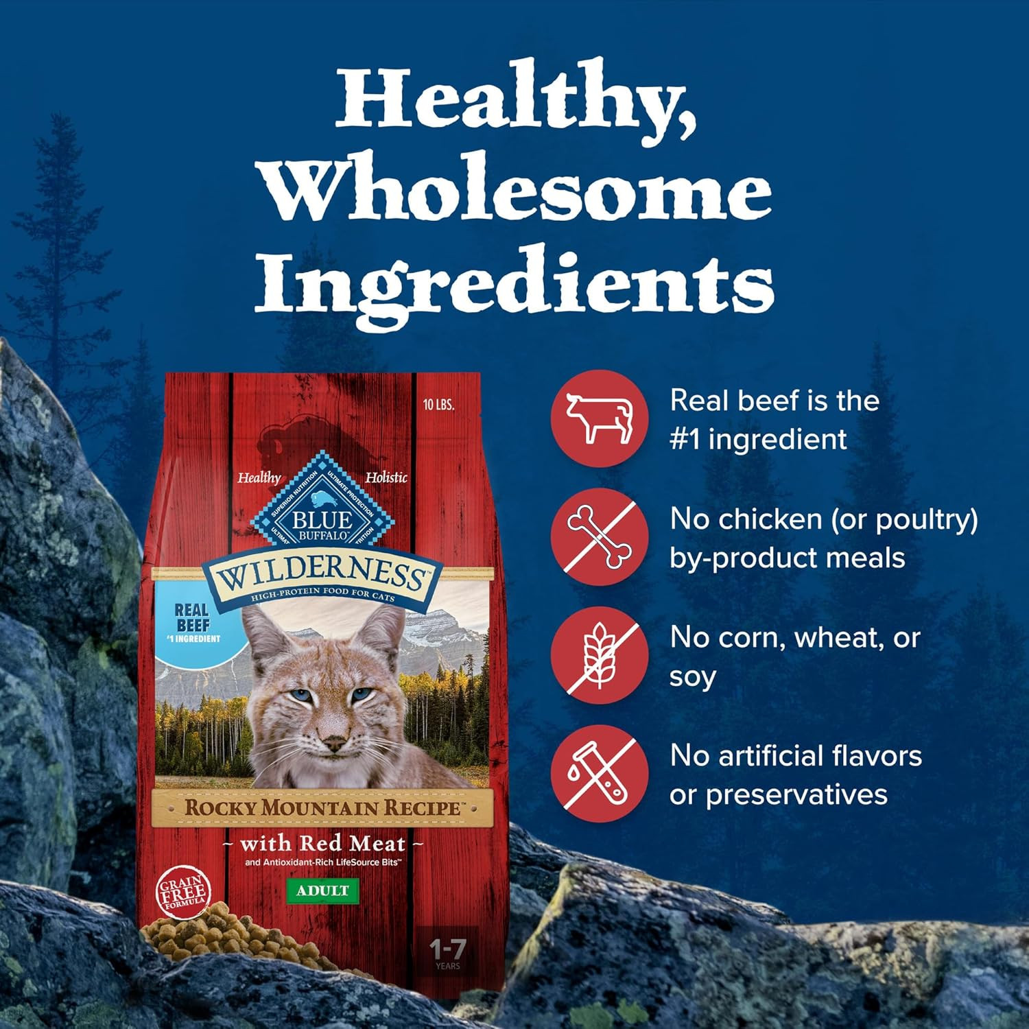 Wilderness Adult Dry Cat Food, Rocky Mountain Recipe, Chicken-Free & Grain-Free