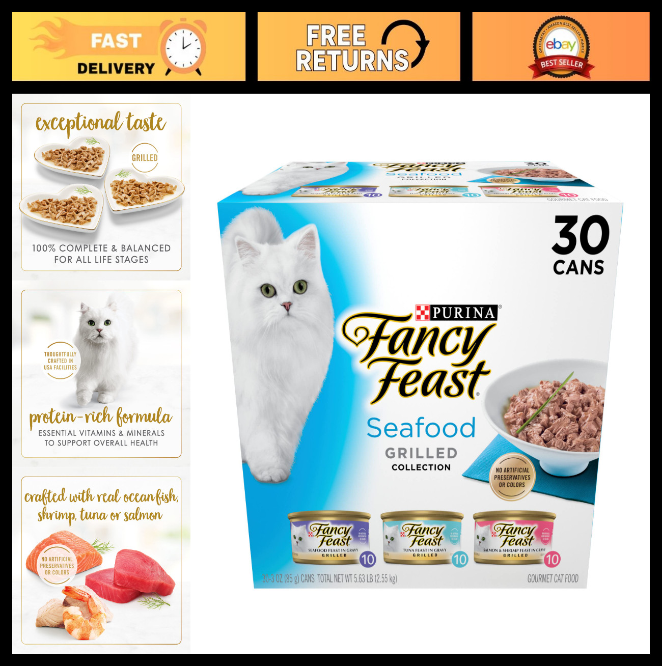 Seafood Variety Pack Wet Cat Food – Grilled, 3 oz Cans, 30 Pack – Gourmet Meals