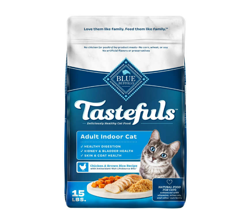 Blue Buffalo Tastefuls Dry Food, Adult Indoor Cat, Chicken and Brown Rice, 15-lb