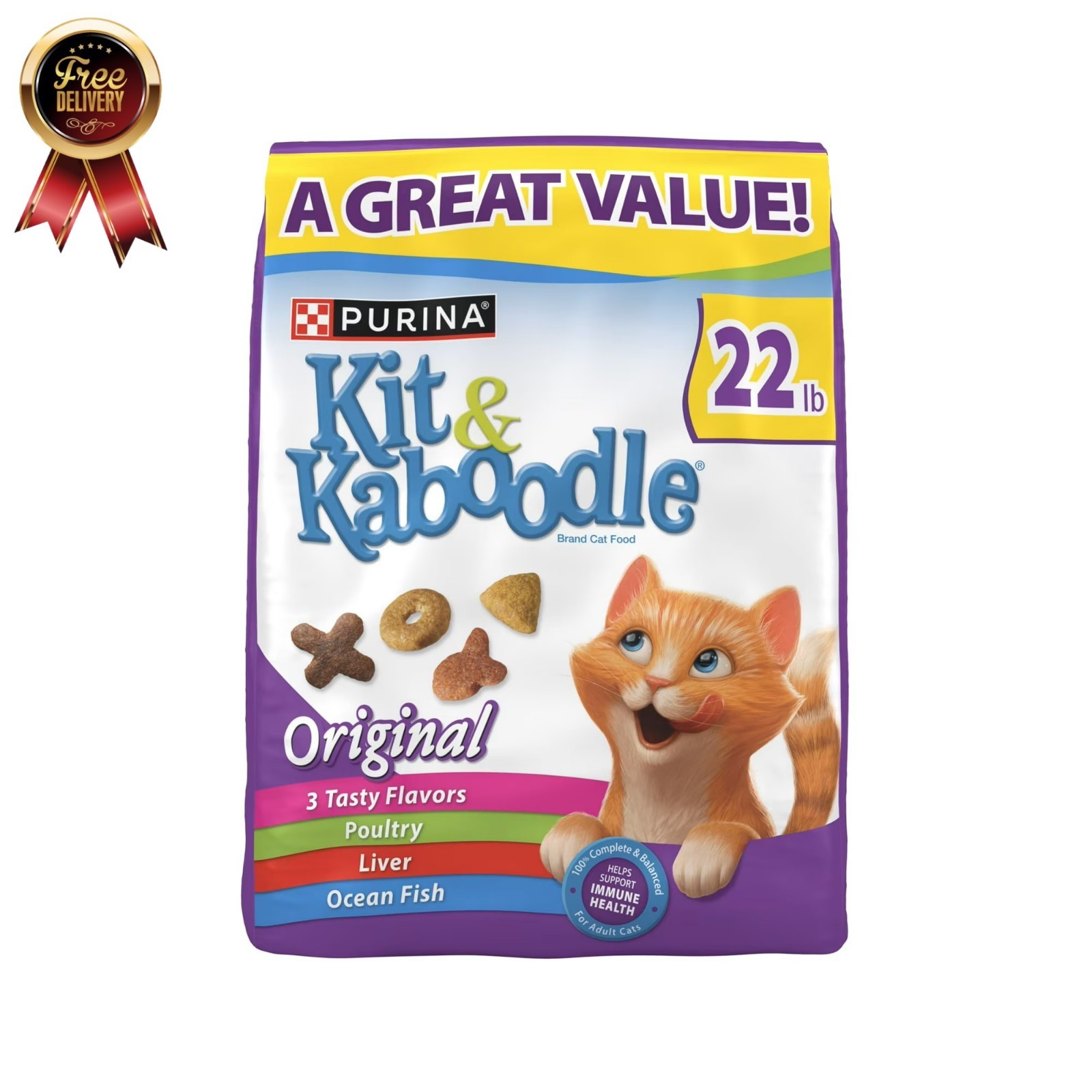 Purina Kit & Kaboodle Dry Cat Food, Chicken, Liver, Turkey, Oceanfish, 22 lb Bag