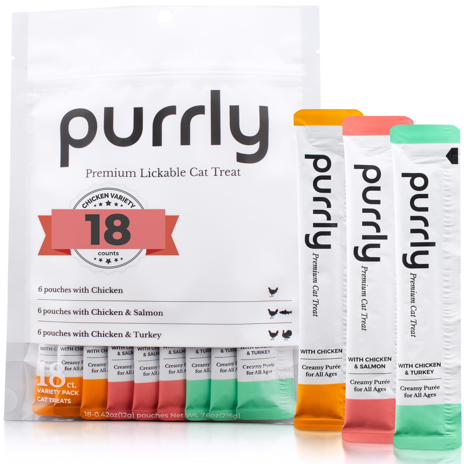 Purrly Lickable Wet Cat Treats Healthy Grain-Free 1 Count (Pack of 18)