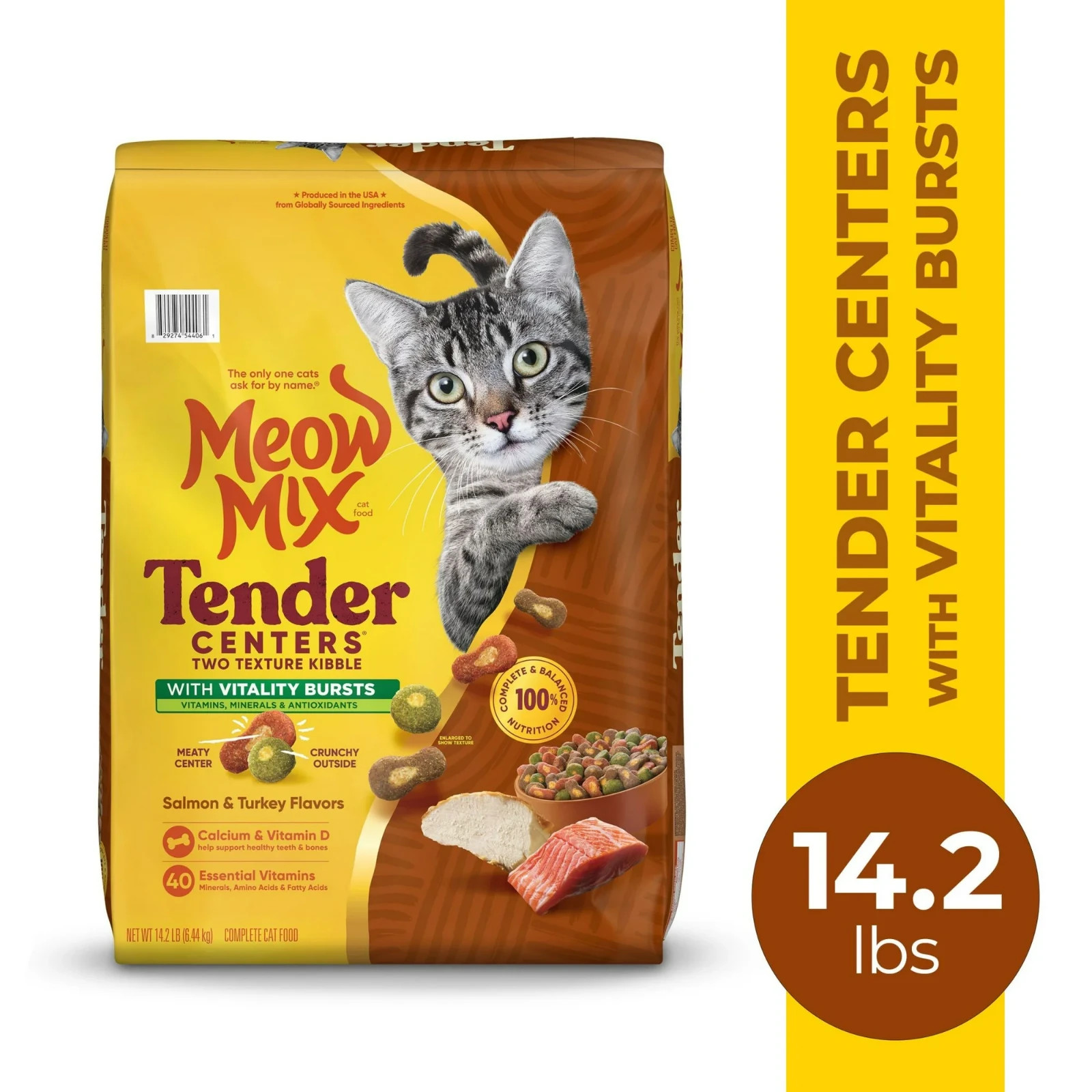 2 Packs Meow Mix Tender Centers Vitality Bursts, Dry Cat Food, 14.2 lb. Bag
