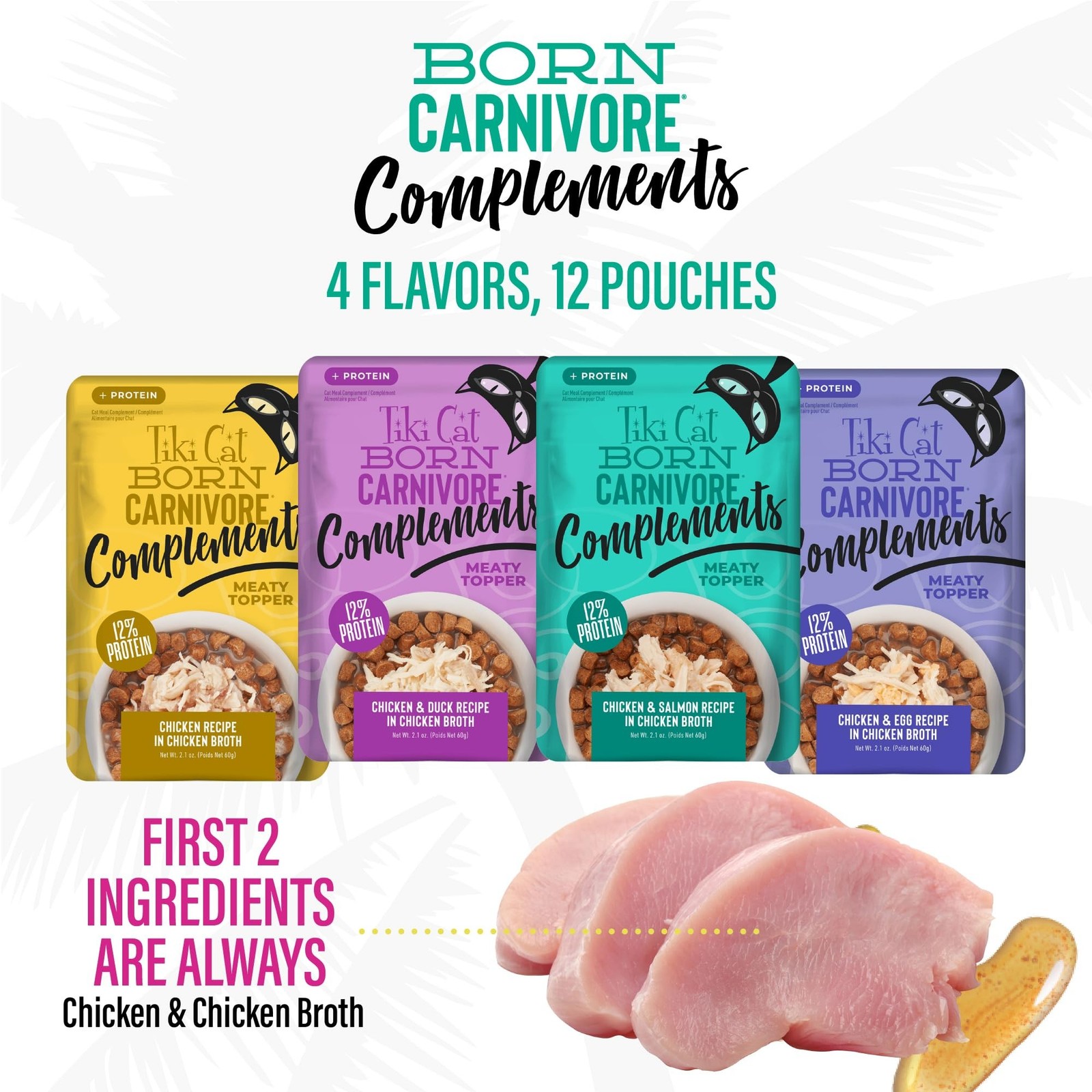 Tiki Cat Born Carnivore Complements Wet Cat Food Topper, High Protein & Limited
