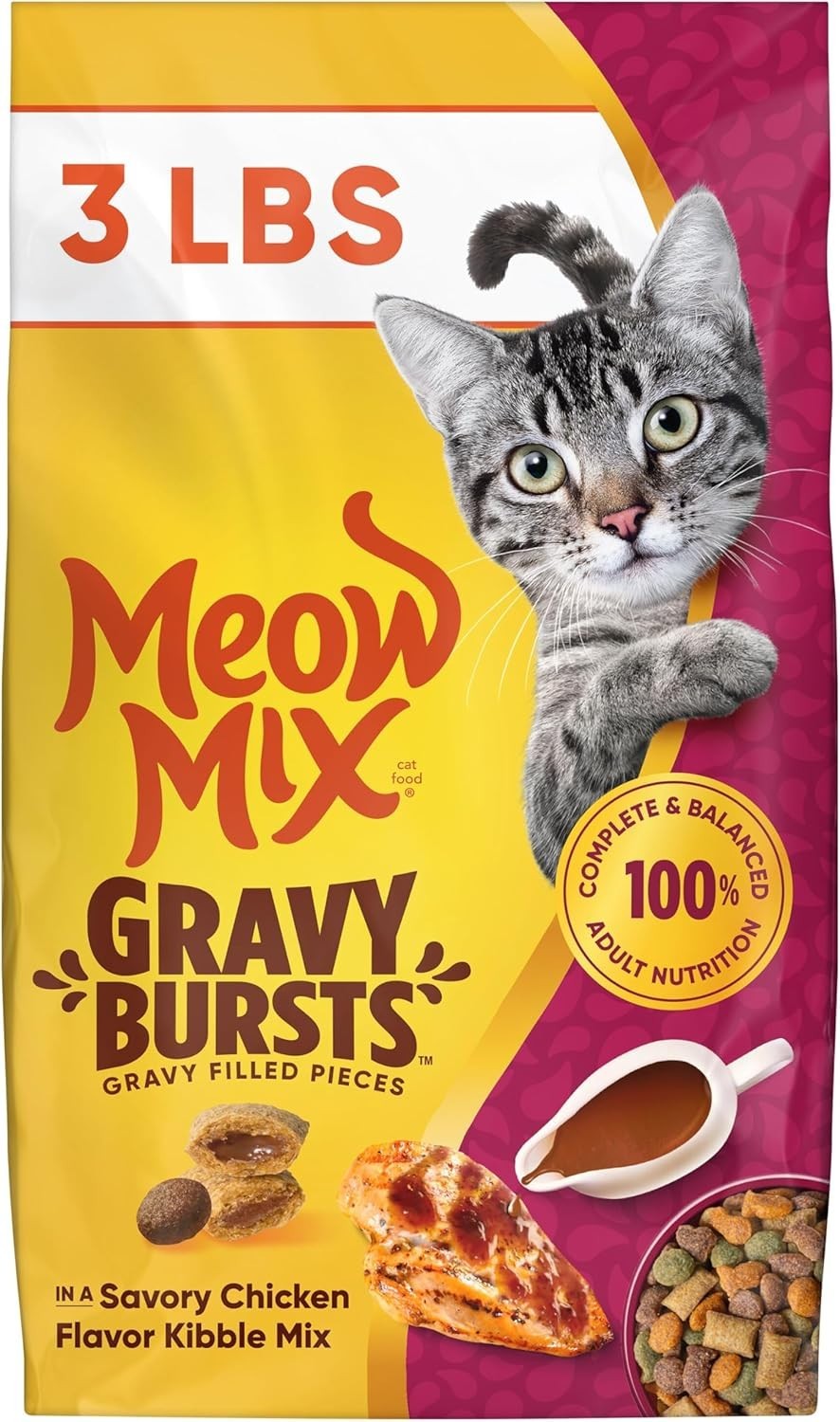 Meow Mix Gravy Bursts, Savory Chicken Flavor Mix, Gravy Filled Dry Cat Food, 3 l