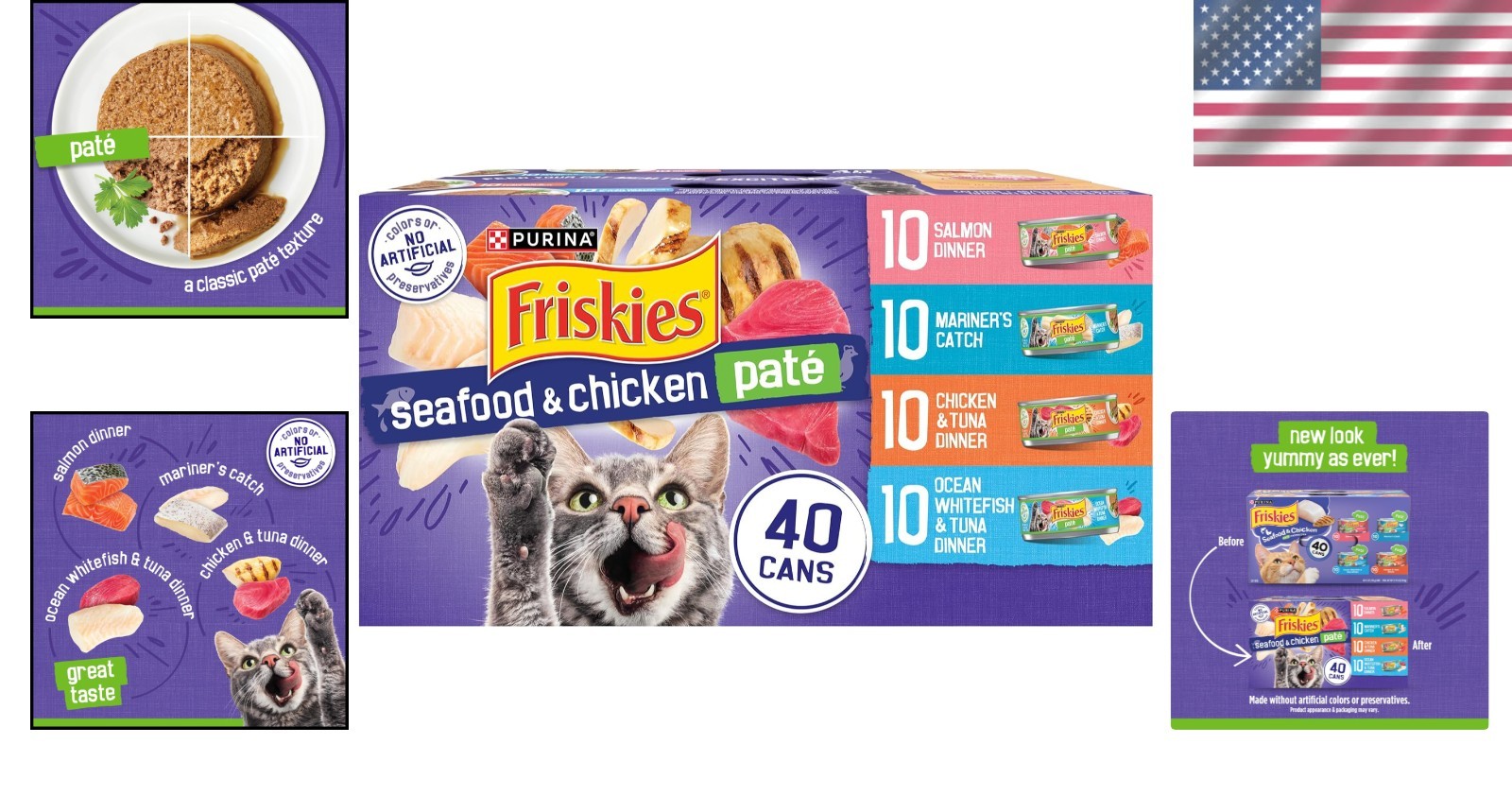 Purina Seafood & Chicken Pate Wet Cat Food – Allergen-Free, 40 Can Variety Pack