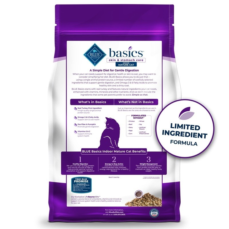 Grain Free Dry Cat Food Mature Cats Turkey Potato Digestive Health 11 lb New